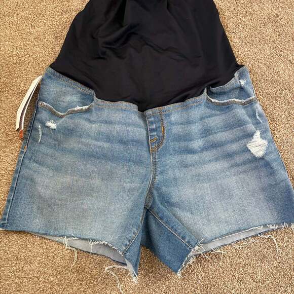 Isabel Maternity by Ingrid & Isabel Pants - Isabel Maternity by Ingrid & Isabel Distressed Denim Midi Shorts